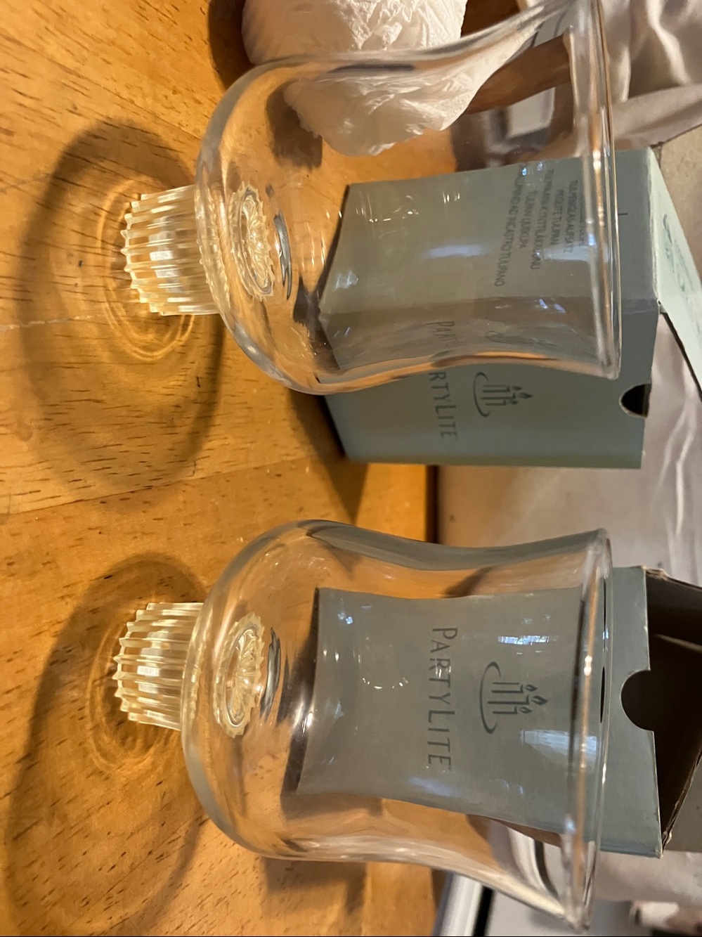 New.  Set of 2. Partylite glass 3” tulip style candle holders.  Perfect - Picture 3 of 8